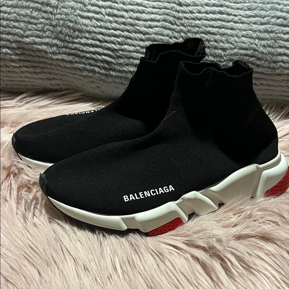 Balenciaga Women's Black and White Sock Sneakers - Picture 5 of 5